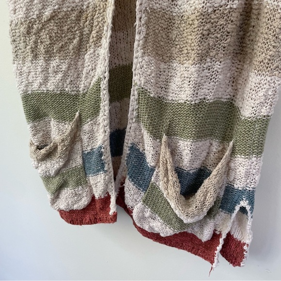 Free People Seaside Stripe Boucle Hooded Cardigan Sweater Open Knit L Large - Picture 5 of 11